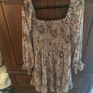 Earthy Patterned Long Sleeve Dress